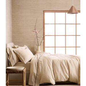Quince European Linen Full/Queen Piped Duvet Cover Set Oat Espresso #22
